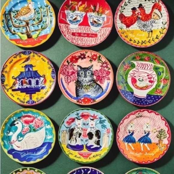 NWT Anthropologie Emily Maude 12 Days Christmas  Calling Birds Dessert Plate - Picture 5 of 5